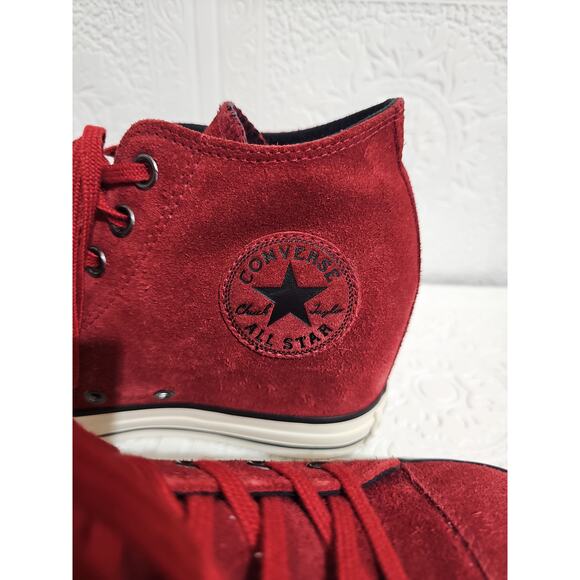 Converse Chuck Taylor Suede Lux Wedge Heel High Top Womens 9 Burgundy Sneaker - Picture 9 of 16